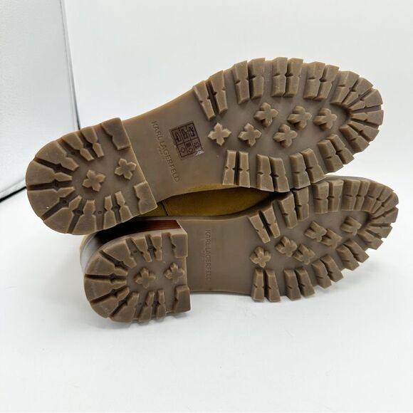 KARL LAGERFELD PARIS Tan Suede Pola Pearl Studded Chelsea Boots Lug Sole Sz 9M - Picture 13 of 14